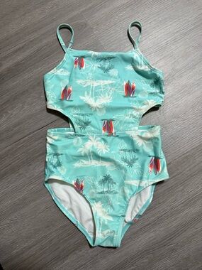 OshKosh B'gosh Aqua Tropical One-Piece Style Swim with Surfboard Print